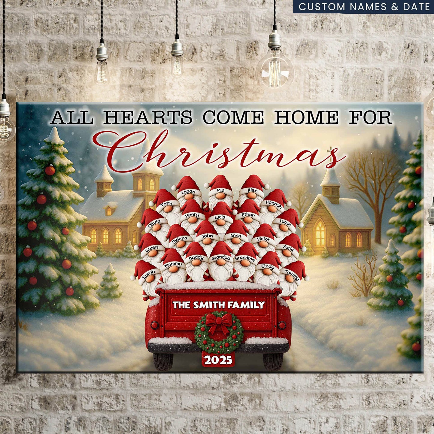 All Hearts Come Home for Christmas: Santa Hats & Red Pickup Truck Custom Canvas / Poster