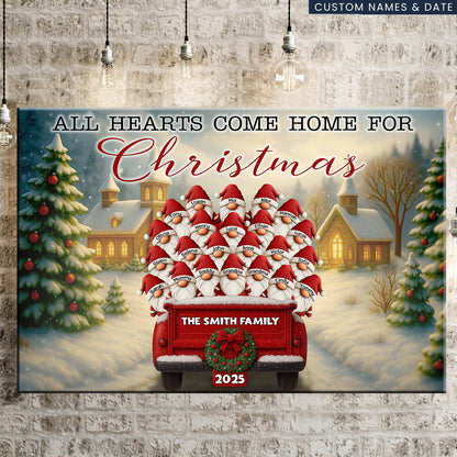 All Hearts Come Home for Christmas: Santa Hats & Red Pickup Truck Custom Canvas / Poster