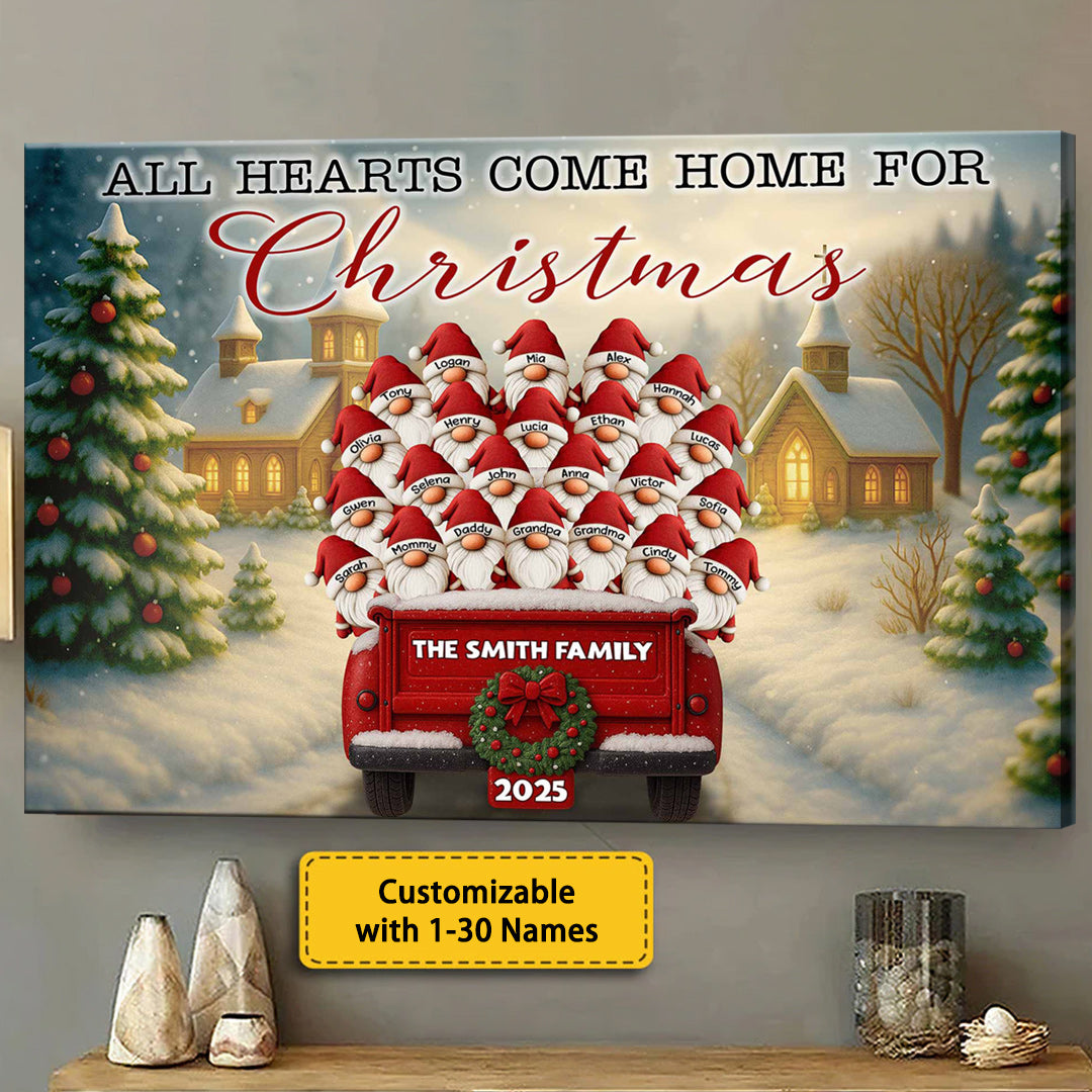 All Hearts Come Home for Christmas: Santa Hats & Red Pickup Truck Custom Canvas / Poster