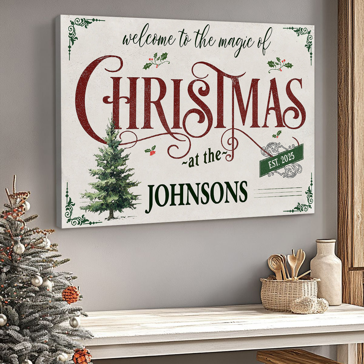 Customizable "Welcome to the Magic of Christmas" Canvas / Poster - Personalize Family's Name & Year