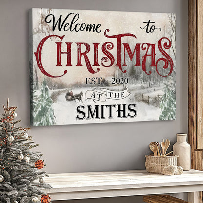 Personalized Christmas Welcome Canvas / poster - Elegant Script & Serene Winter Landscape