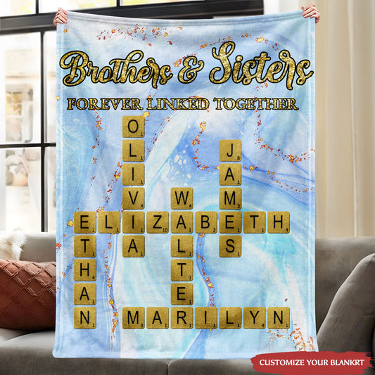Personalized “Forever Linked” Sibling Blanket - Scrabble Tile Names Design