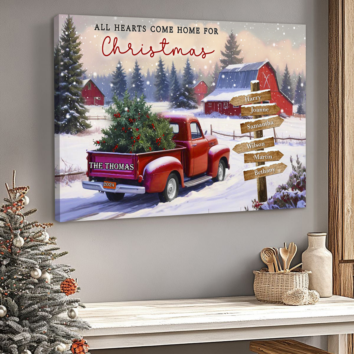 Customizable "All Hearts Come Home for Christmas" Canvas / Poster - Personalize Names & Year