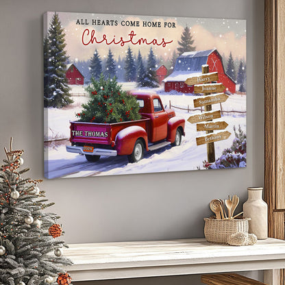 Customizable "All Hearts Come Home for Christmas" Canvas / Poster - Personalize Names & Year