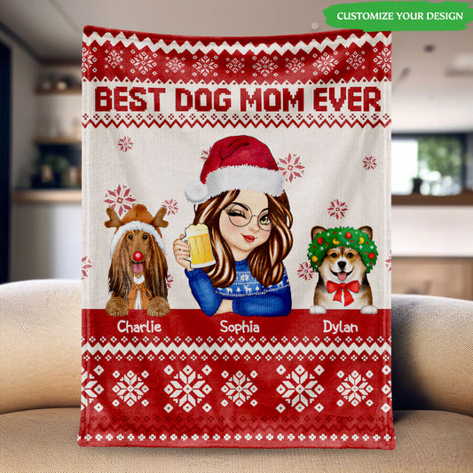 Best Dog Mom Ever Christmas - Personalized Blanket - Holiday Keepsake
