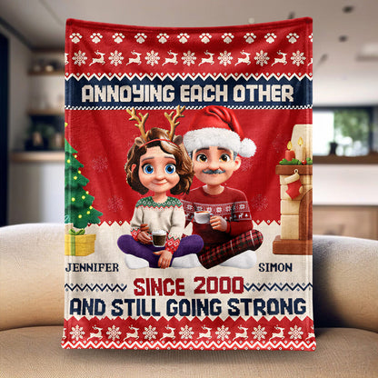 “Annoying Each Other Since And Still Going Strong” – Personalized Couple Name Blanket