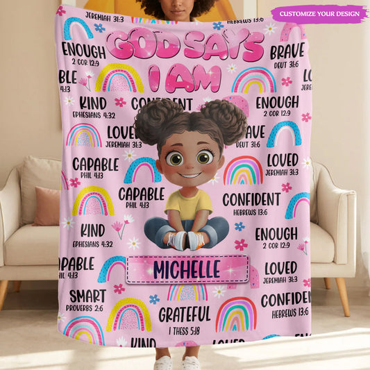 God Says I Am: Personalized Blanket - Wrapped in Faith