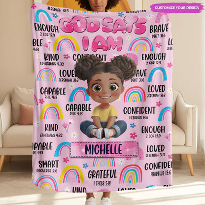 God Says I Am: Personalized Blanket - Wrapped in Faith