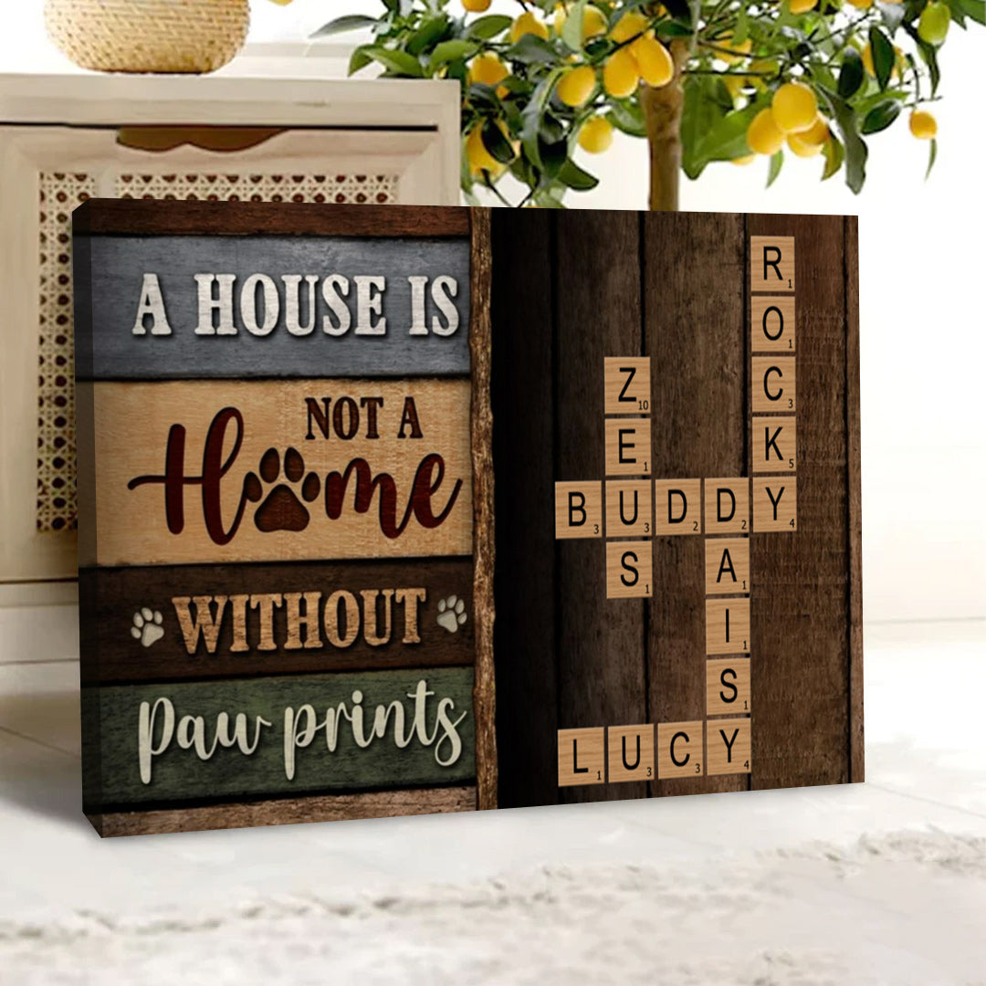 Paw Print Puzzle: Personalized Poster / Canvas - Custom Crossword Art on Reclaimed Wood