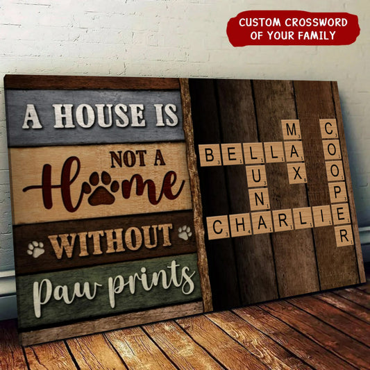 Paw Print Puzzle: Personalized Poster / Canvas - Custom Crossword Art on Reclaimed Wood
