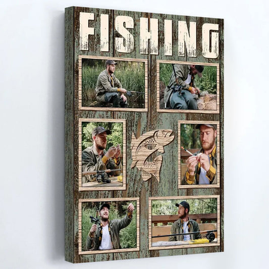 Personalized Fishing Collage Poster / Canvas - Custom Photo Wall Art for Anglers
