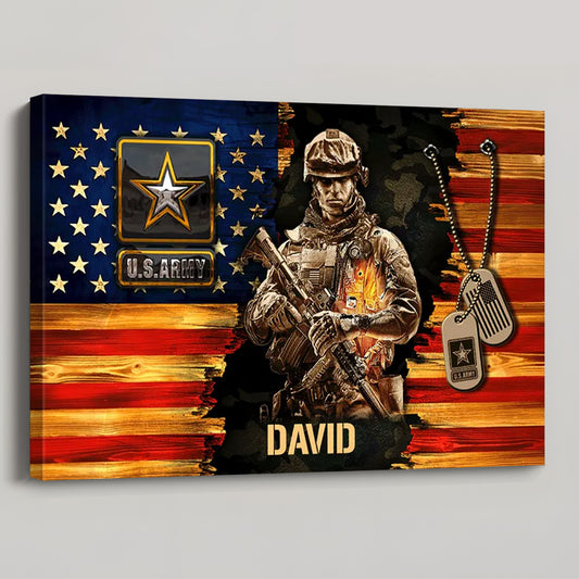 Personalized American Soldier Rustic Flag Canvas / Poster - A Gift of Honor for Military Heroes & Veterans