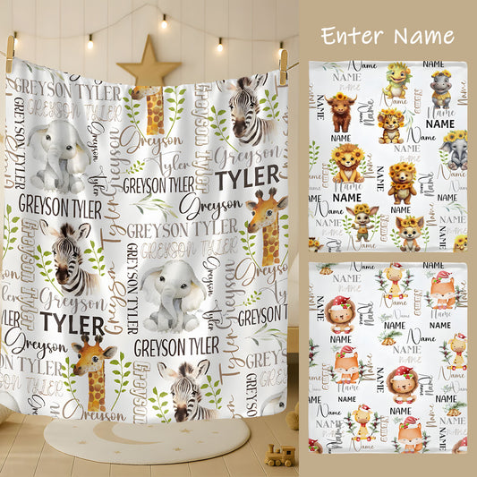 Personalized Safari Kid Blanket - Custom Name Gift for Kid