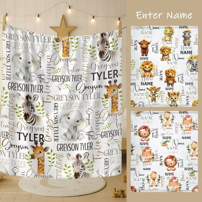 Personalized Safari Kid Blanket - Custom Name Gift for Kid