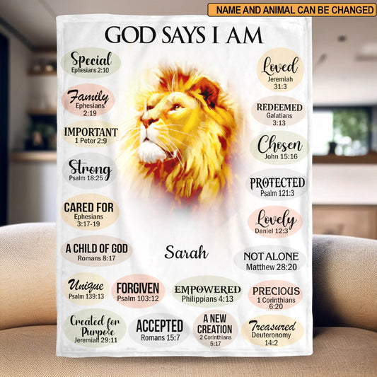 GOD SAYS I AM - Personalized Fleece Blanket