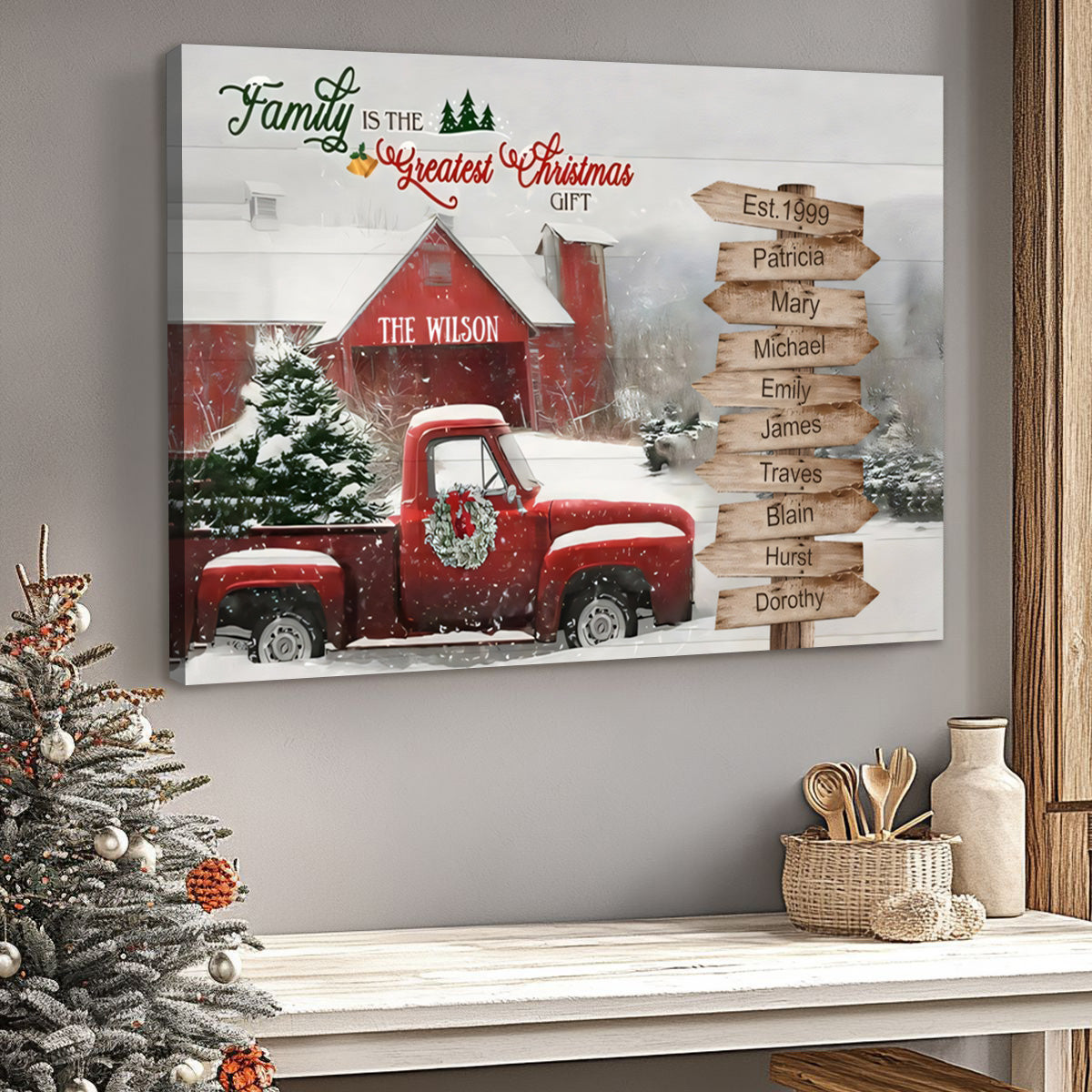 Personalized Family Christmas Canvas / Poster | Custom Holiday Wall Art with Last Name & Kids’ Names | Xmas Gift for Parents