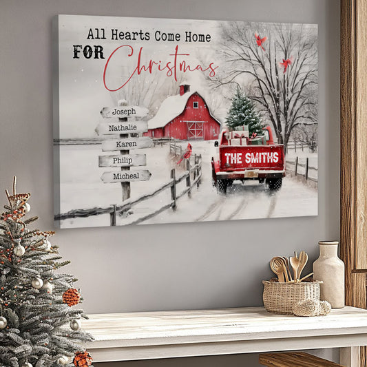 All Hearts Come Home For Christmas - Personalized Family Poster/Canvas
