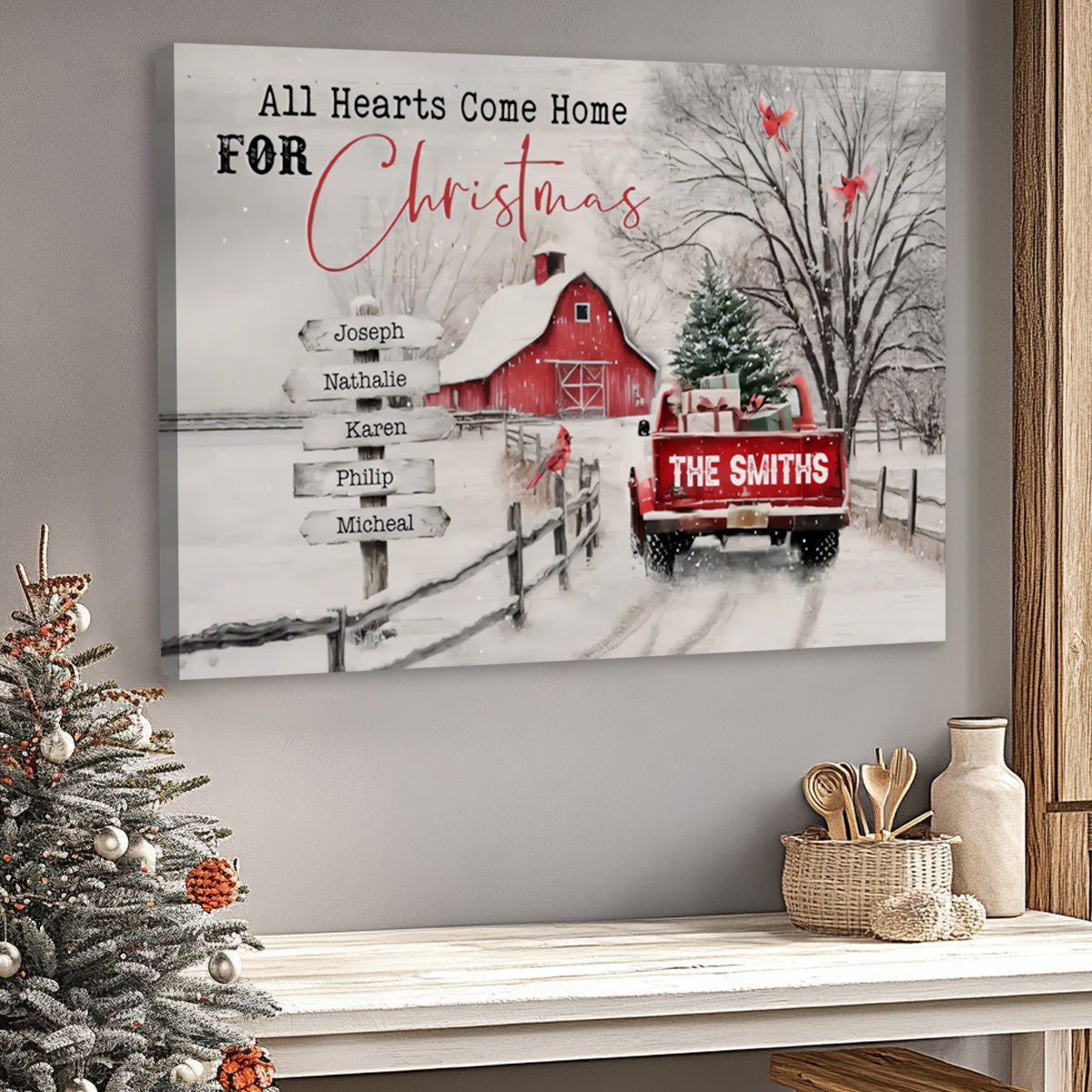 All Hearts Come Home For Christmas - Personalized Family Poster/Canvas