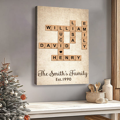Family Crossword Art - Personalized Customized Canvas/poster