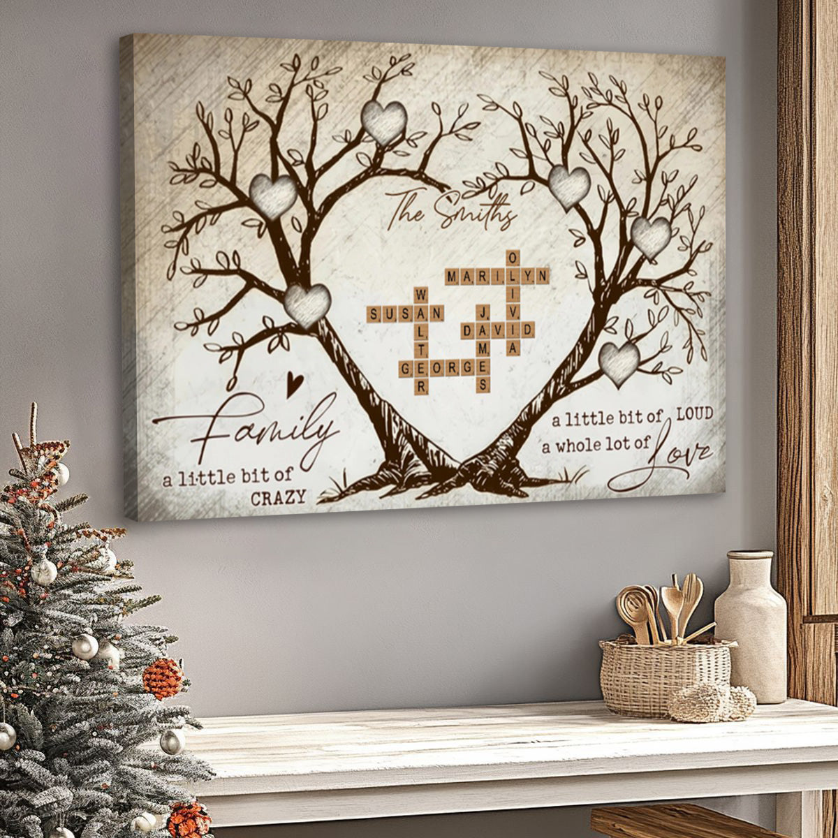 Our Family Heart Tree - Personalized Crossword Puzzle Poster/Canvas