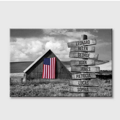 Personalized American Flag Family Canvas / Poster - Custom Home Decor with Names