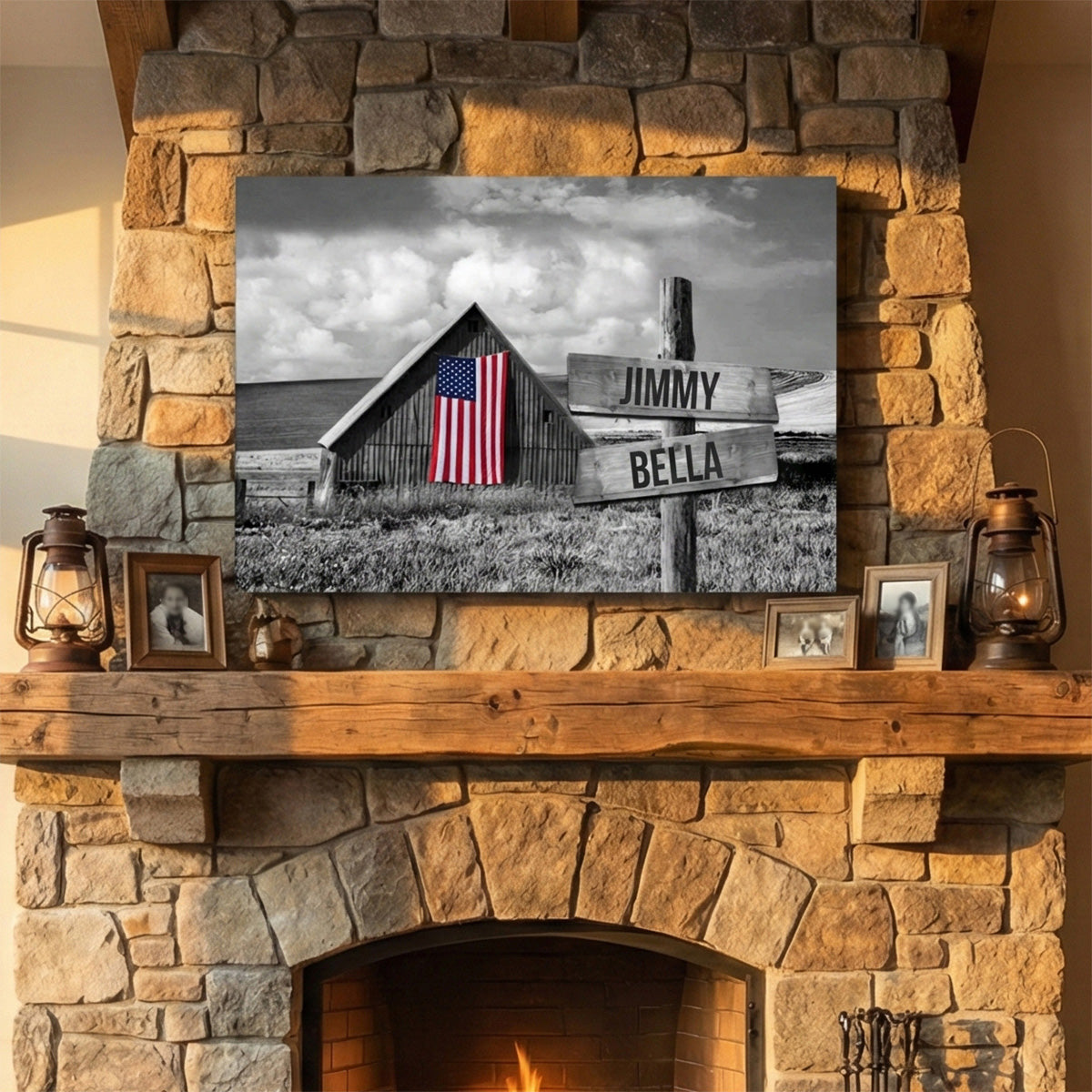Personalized American Flag Family Canvas / Poster - Custom Home Decor with Names