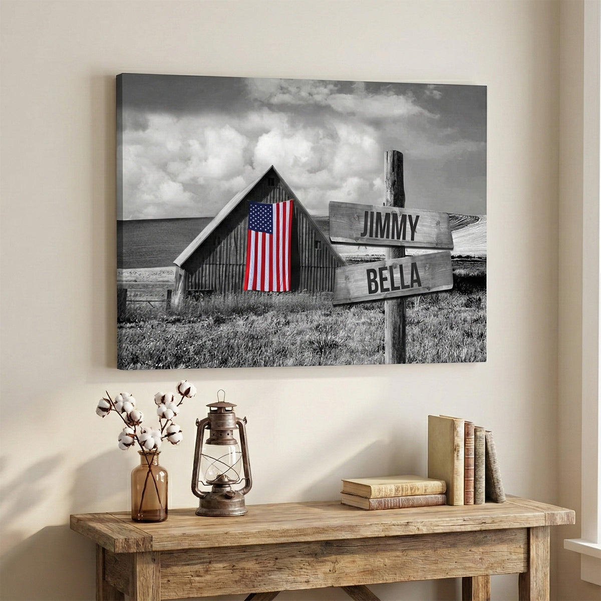 Personalized American Flag Family Canvas / Poster - Custom Home Decor with Names