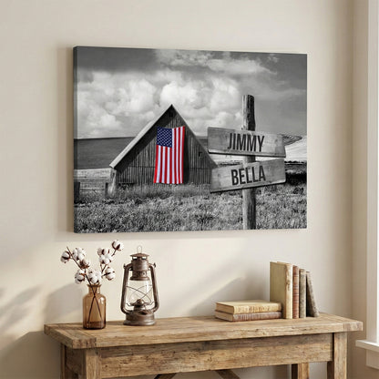Personalized American Flag Family Canvas / Poster - Custom Home Decor with Names