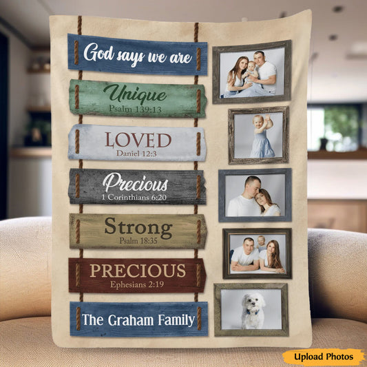 Personalized "God Says We Are" Blanket - Custom Photo Gift for Family