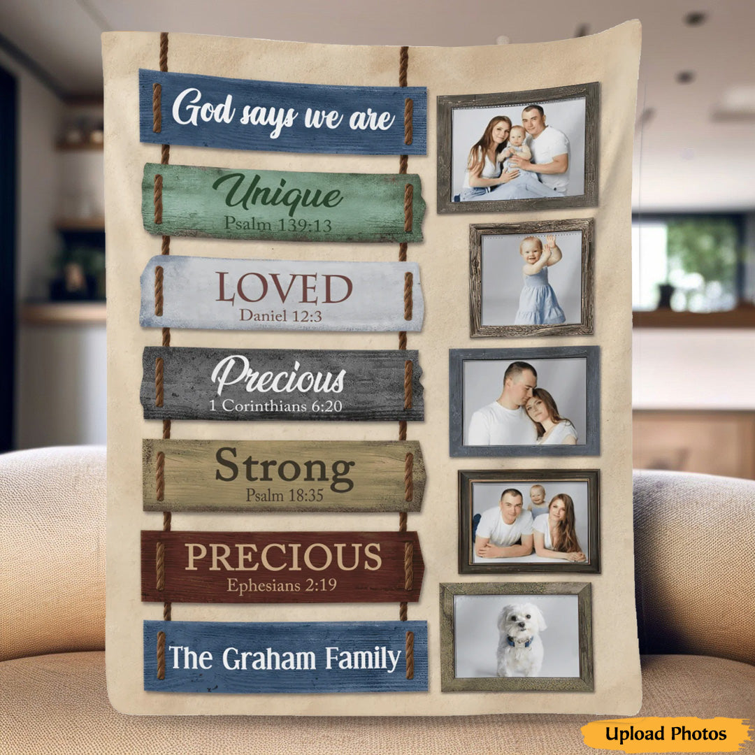 Personalized "God Says We Are" Blanket - Custom Photo Gift for Family
