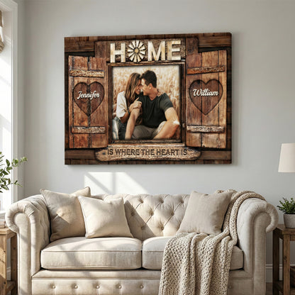 Home Is Where The Heart Is - Personalized Couples Photo Canvas / Poster