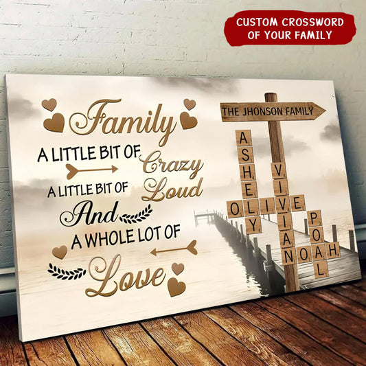 Family A Little Bit Of Crazy - Personalized Crossword Puzzle Canvas / Poster