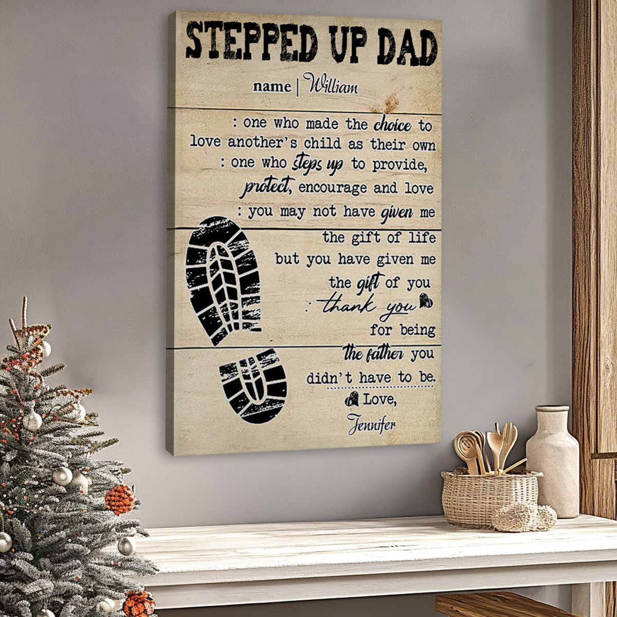 Stepped Up Dad Happy Father's Day - Personalized Poster/Canvas Print