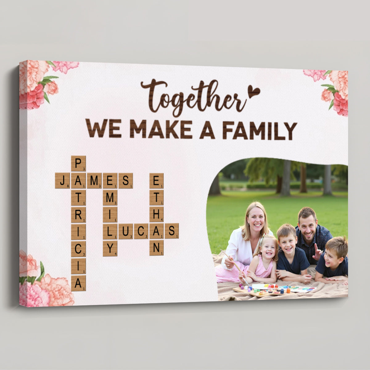 Together We Make A Family - Personalised Crossword Photo Canvas / Poster
