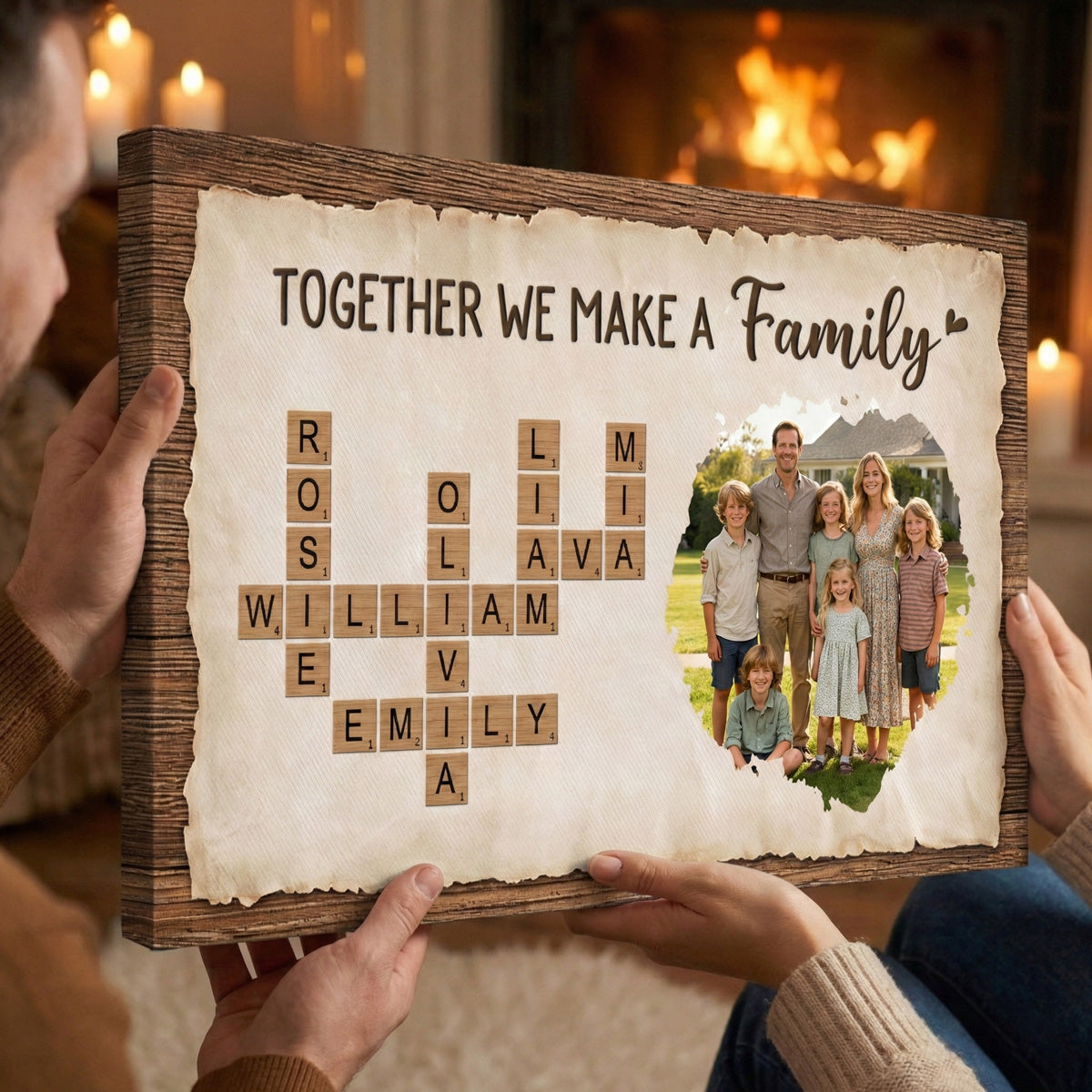 Together We Make A Family - Personalised Crossword Photo Canvas / Poster for Parents