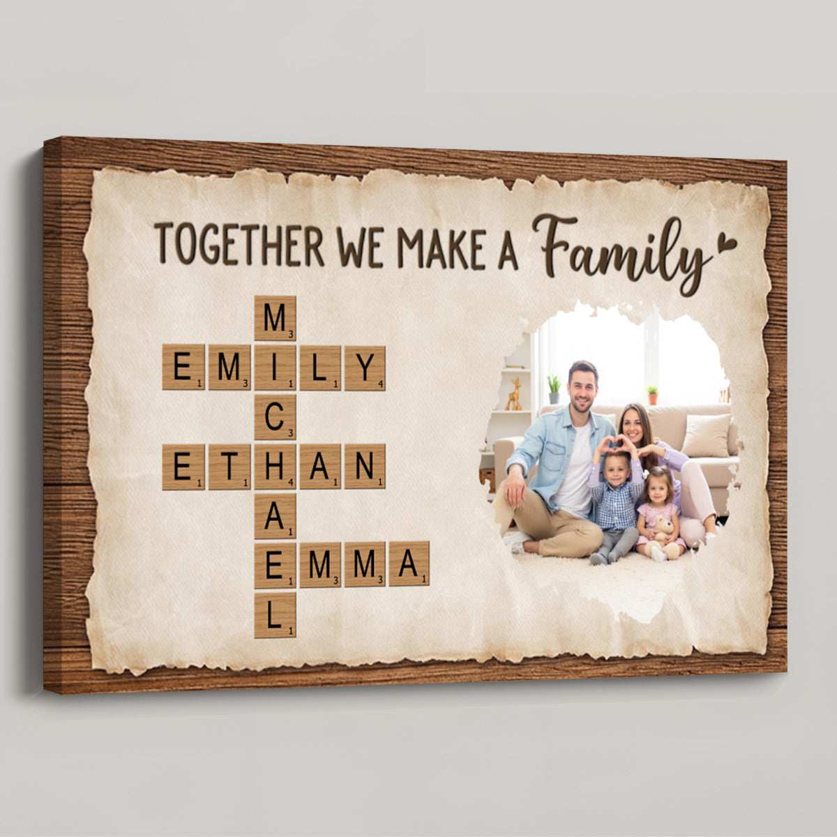 Together We Make A Family - Personalised Crossword Photo Canvas / Poster for Parents