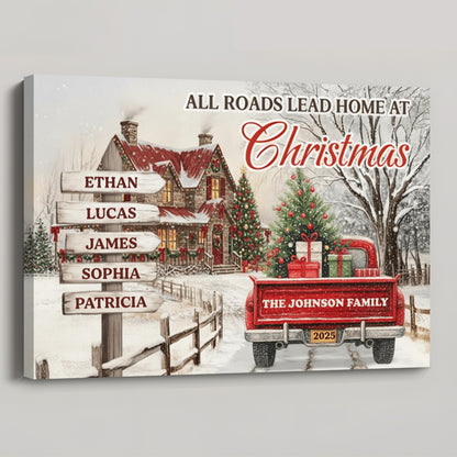 Customizable "All Roads Lead Home at Christmas" Canvas / Poster - Personalize Names & Year - New Version