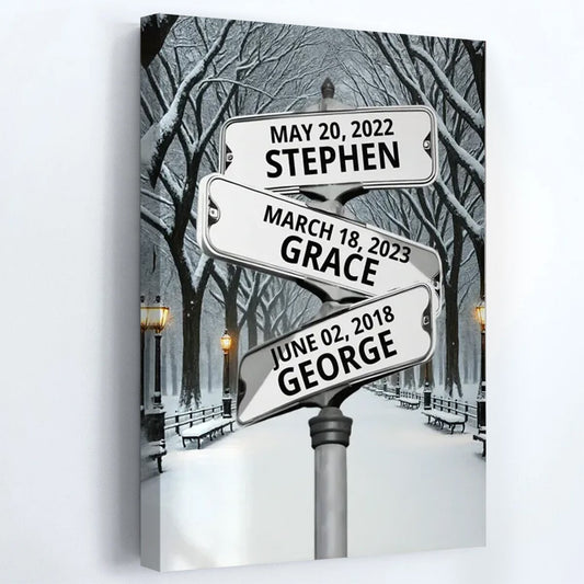 Winter Street Sign - Personalized With Names Canvas / Poster
