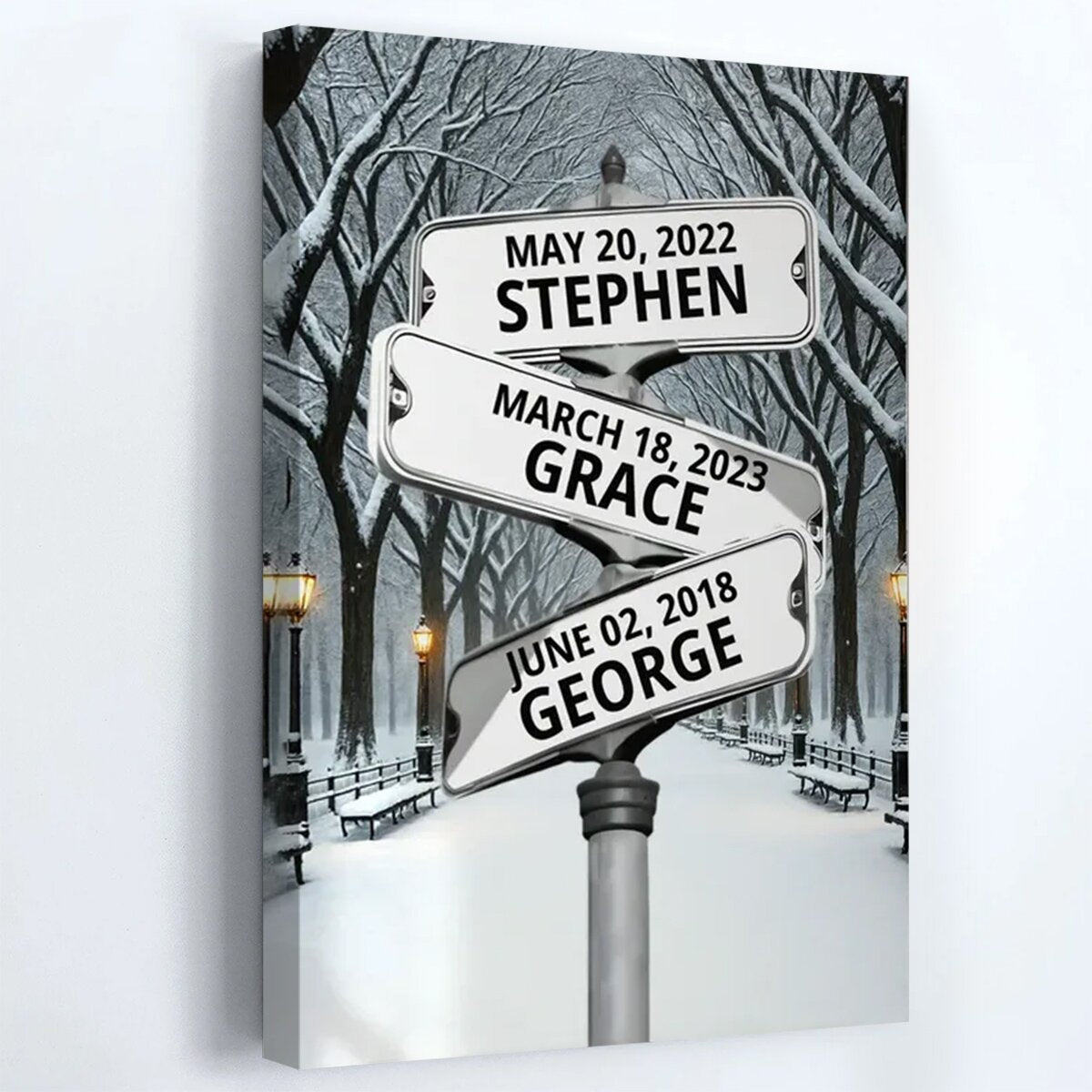 Winter Street Sign - Personalized With Names Canvas / Poster