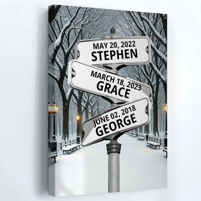 Winter Street Sign - Personalized With Names Canvas / Poster