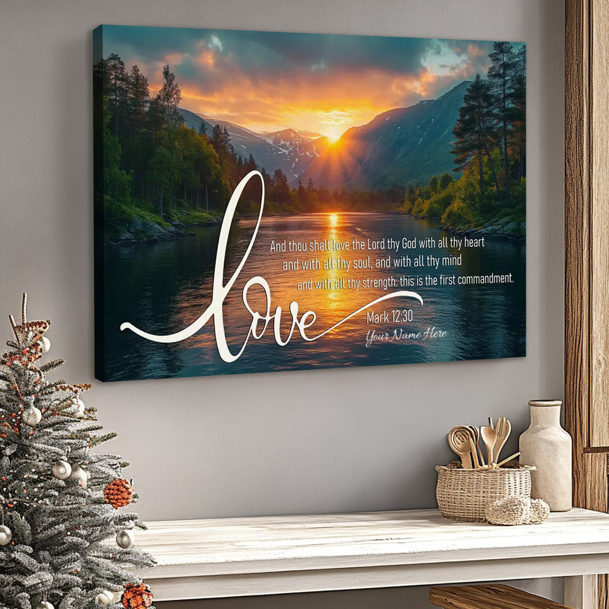 Personalized "Love" Canvas | Custom Name | Sunset Lake Mountain Wall Art