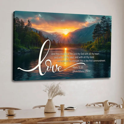 Personalized "Love" Canvas | Custom Name | Sunset Lake Mountain Wall Art