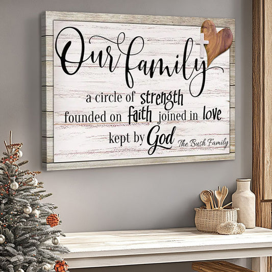 Personalized "Our Family" Canvas | Custom Family Name Wall Art with Faith & Love Quote