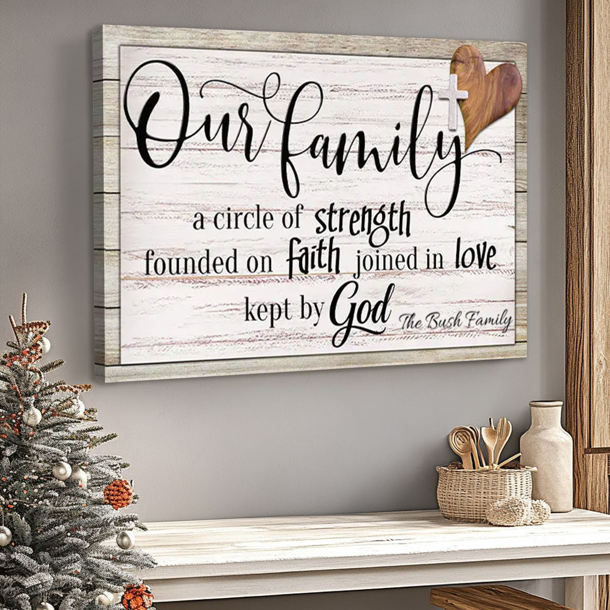 Personalized "Our Family" Canvas | Custom Family Name Wall Art with Faith & Love Quote