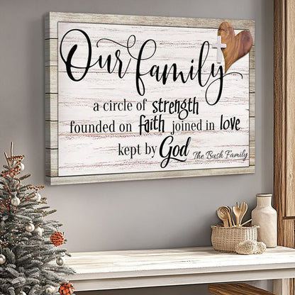 Personalized "Our Family" Canvas | Custom Family Name Wall Art with Faith & Love Quote