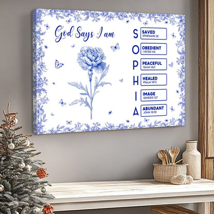 “God Says I Am” Religious Wall Art - Personalized Custom Inspirational Poster / Canvas