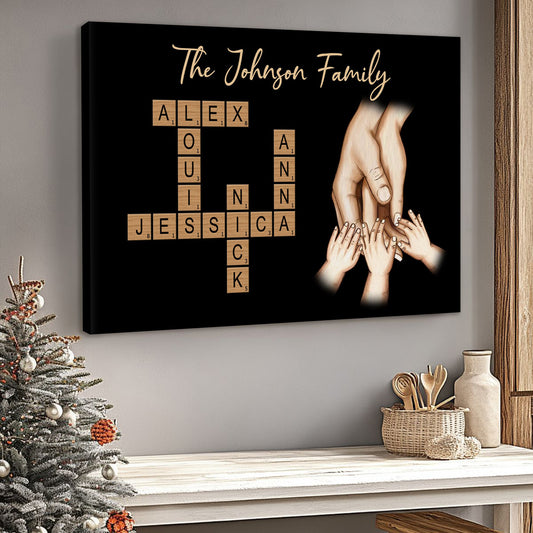 Family Hands In Hands - Personalized Family Crossword Poster / Canvas