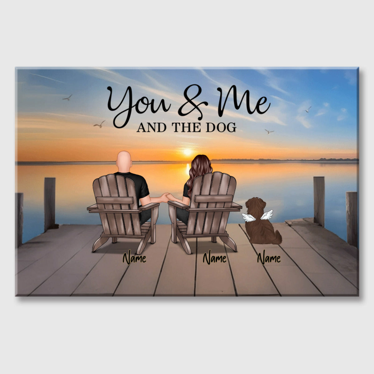 "You & Me and the Dogs" - Custom Couple & Pet Personalized Canvas / Poster
