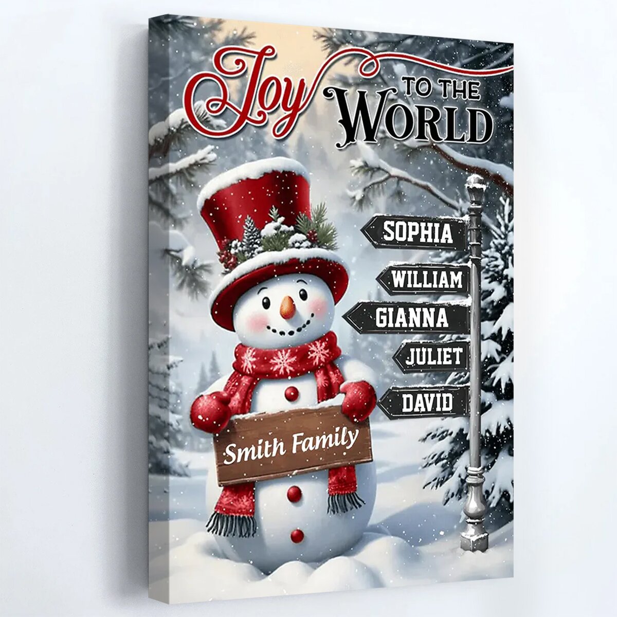 Personalized Snowman Family Christmas Poster / Canvas - Custom Wall Art with Names