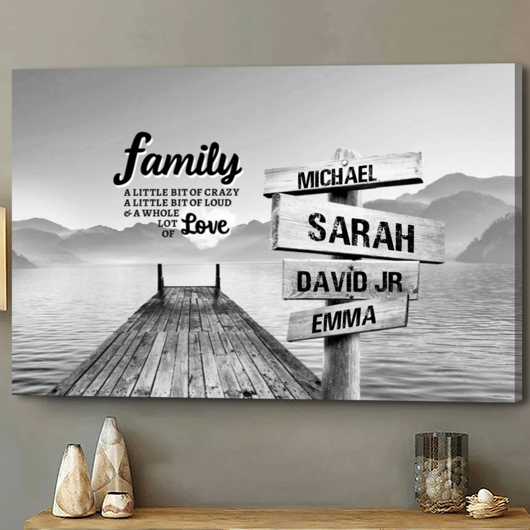 Custom Lake Dock Canvas / Poster - Personalized Multi-Names Premium BW Wall Art